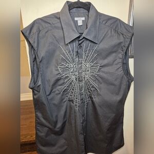 H&M Black Sleeveless Shirt with Embroidered Design